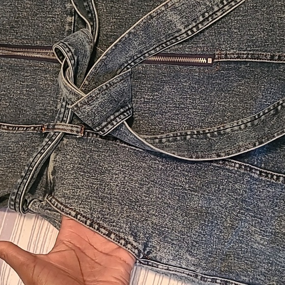 Wmns S  Denim Jumpsuit Balloon Sleeves Banded Ankles Casual Contemporary - Picture 11 of 12